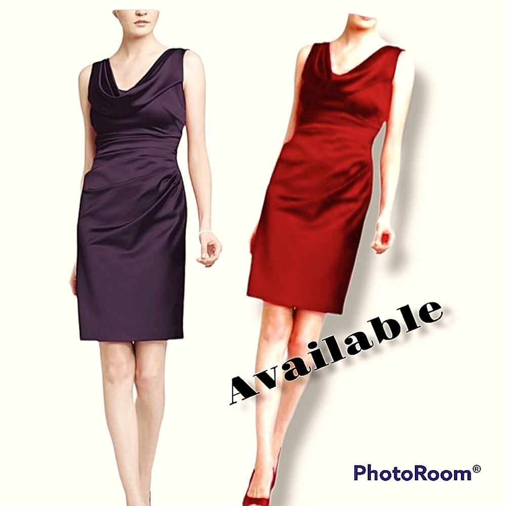 Sleeveless stretch satin cowl neck dress